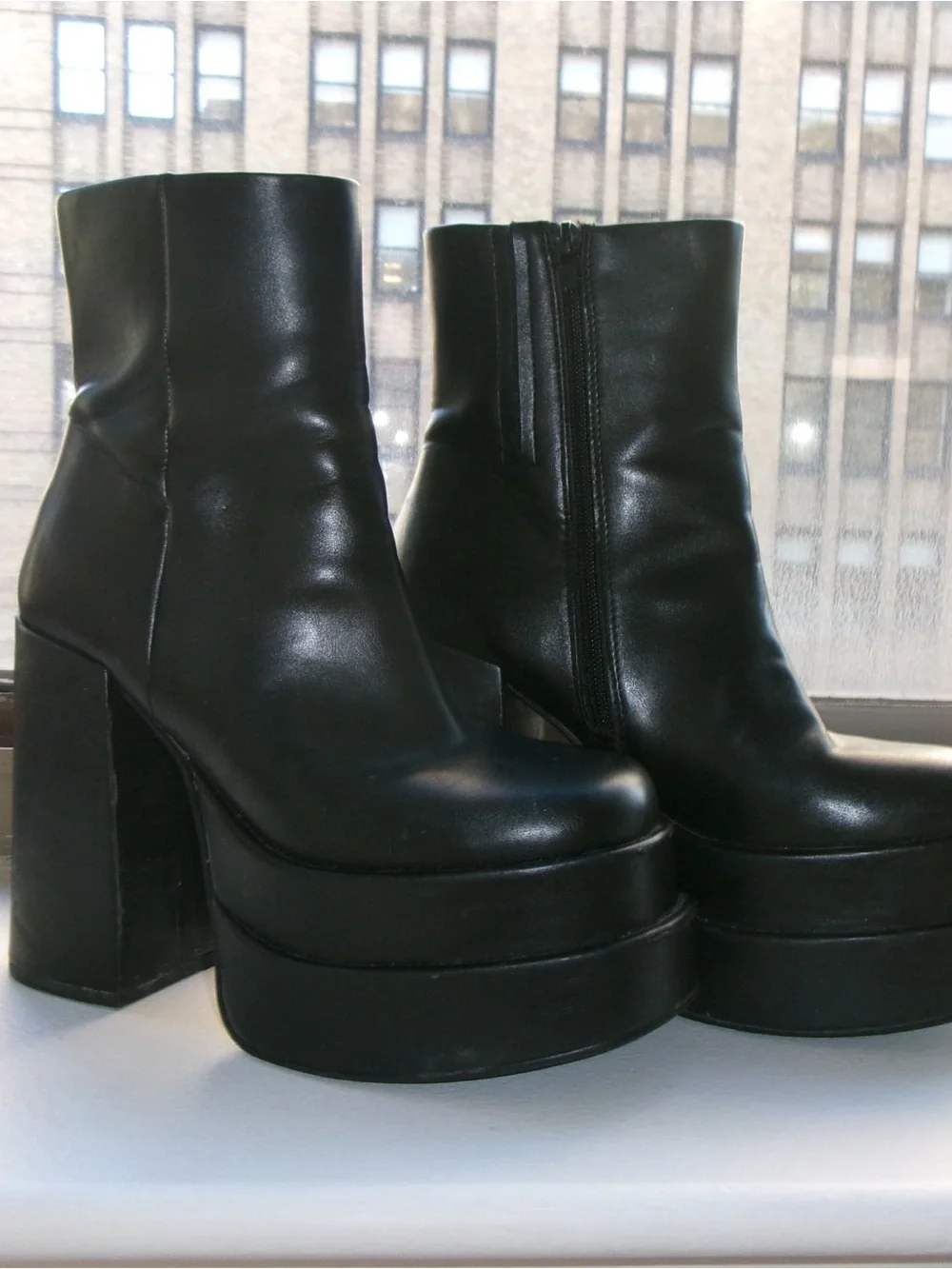 Steve Madden Platform Block Heel Ankle Boots - Black - Picture 6 of 6